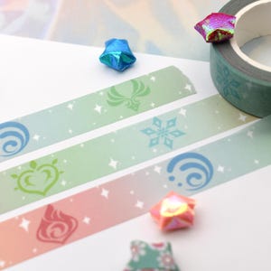 Rainbow Genshin Impact Element Estética Washi Cinta decorativa ~ Papelería de videojuegos Planificador de diarios Bujo Scrapbooking Pastel Gacha Gamer