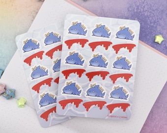 Shark Week Period Menstruation Tracker Glossy Sticker Sheet ~ Womens Deco Stickers Bullet Journal Planner Health Calendar