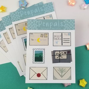 Cute Penpal Envelope Glossy Sticker Sheet ~ Journals, Planners, Calendars, Pen Pal, Happy Snail Mail, Stamp, Gift Decoration, Scrapbook