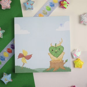 Leaf Boy Legendary Hero Notepad ~ 3 Inch Square 50 pages Memo Non-Sticky Green Blue Stationery School Journal Planner Gamer Geek Nerd Gift
