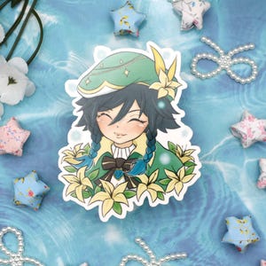 Genshin Vinyl Waterproof Sticker ~ Venti Anime Video Game Water Bottle Laptop Meme Cute Nerd Geek Fandom
