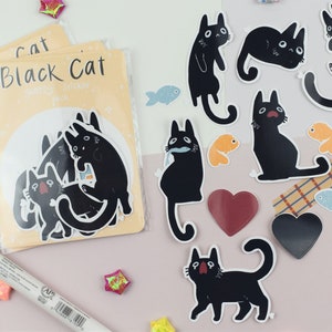 Moody Black Cats Glossy Sticker Pack ~ 12 Stück Planer Journal PenPal Scrapbooking Kawaii Niedlich Schreibwaren Tier Kätzchen Haustier Derpy Lustig Meme