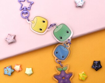 Cozy Game Junimo Acrylic Keychain ~ Pastel Video Gamer Connection Dangle Chain Char.