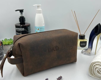 Personalized Leather Toiletry Bag for Dad - Father's Day Gift Idea,Mens Travel Toiletry Bag - ustomizable Father's Day Present