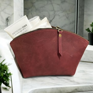 Handmade Leather Toiletry Bag: Personalized Travel Makeup Pouch