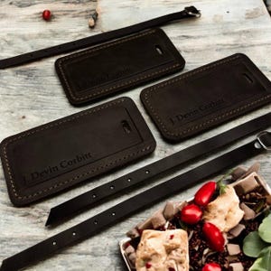 Leren bagagelabel, gepersonaliseerd leren label, vakantiecadeau, huwelijkscadeau, bagagelabel, gepersonaliseerd relatiegeschenk, huwelijkscadeau