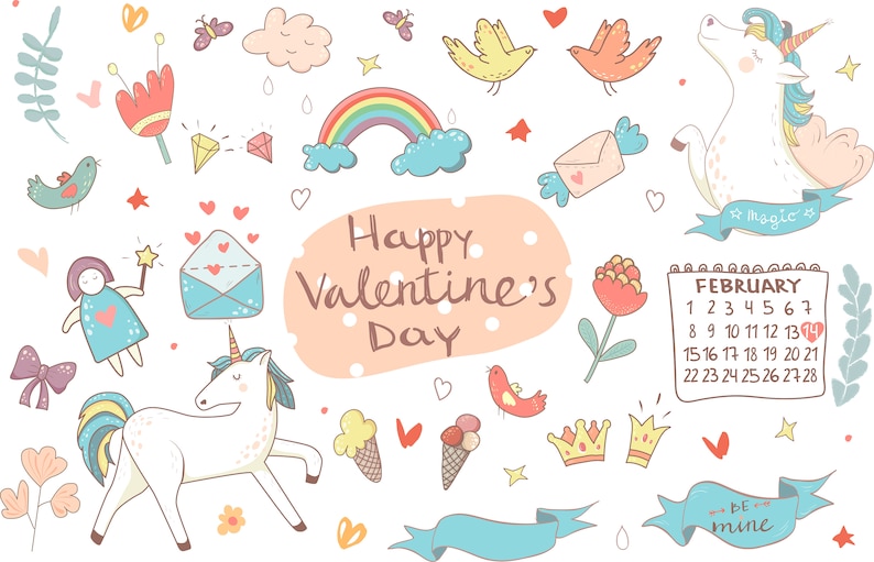Unicorns Commercial use Valentines printable Valentine clipart Valentines day cards Valentines png love Vector clip art