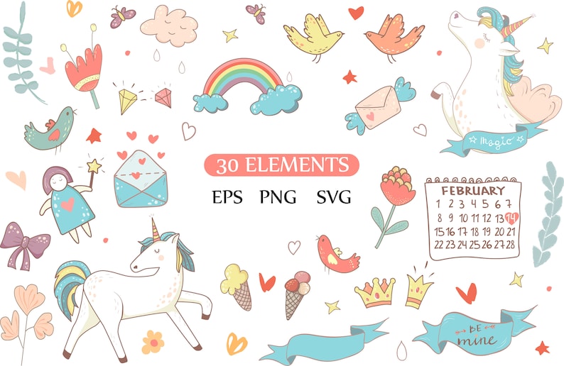 Unicorns Commercial use Valentines printable Valentine clipart Valentines day cards Valentines png love Vector clip art
