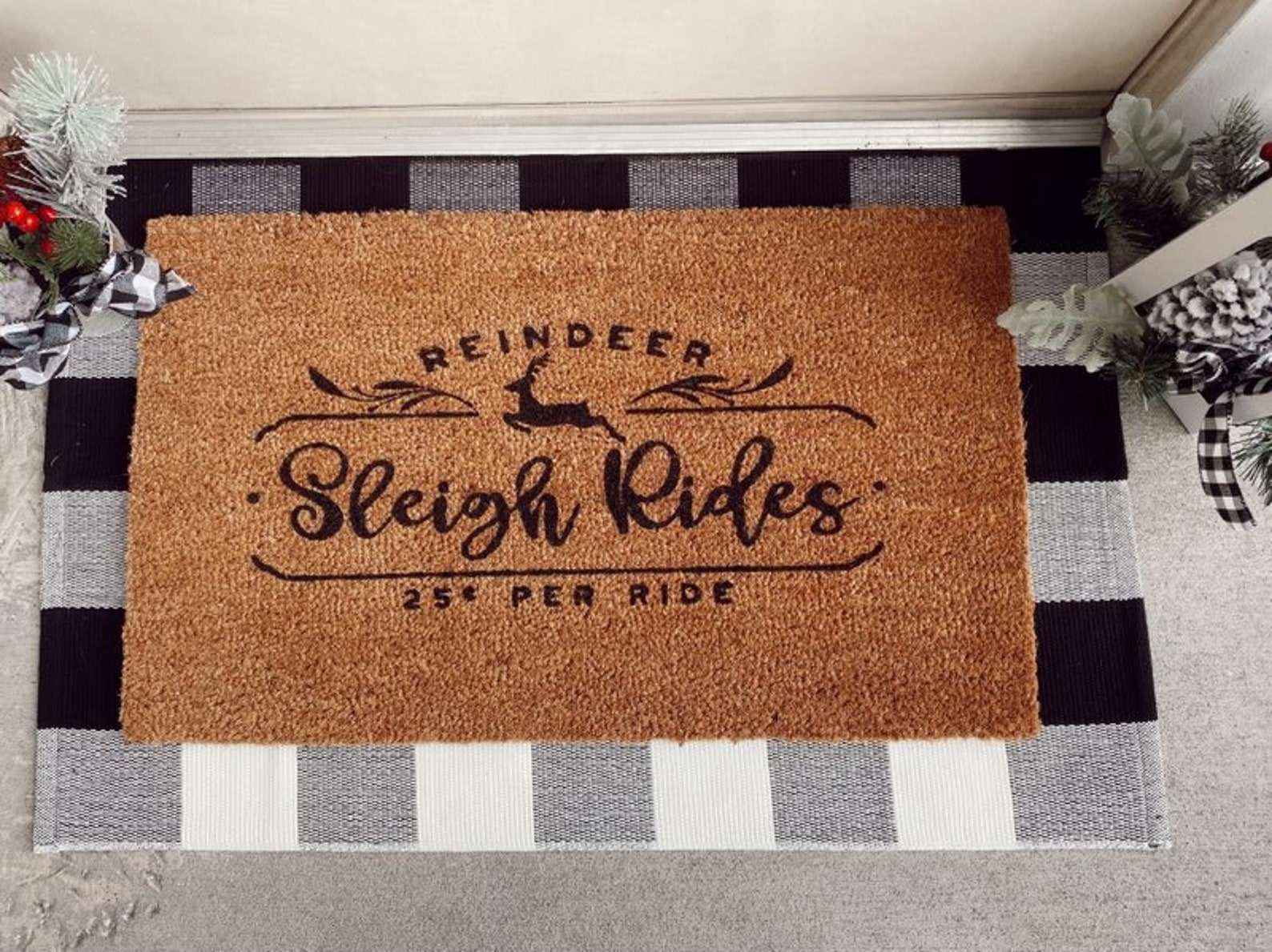 Coir Doormat Homemade Seasonal Sleigh Rides Etsy