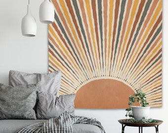 Retro Rising Sun Tapestry Vintage 70s Rainbow Sunshine Minimal Geometric Abstract Print Boho Wall Hanging Bohemian Decor Dorm Living Room