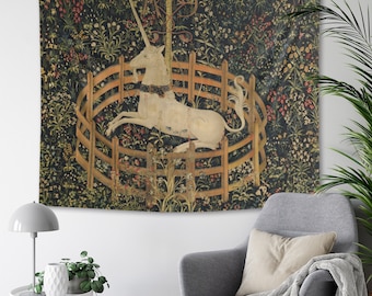 Medieval Tapestry The Unicorn in Captivity Mythology 15th century Netherlandish Art Print Wall Hanging Nursery Room Dorm College Home Decor