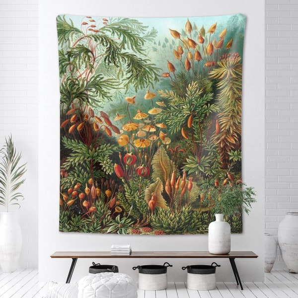 Vintage Botanical Tapestry A Grove Of Mosses Muscinae Haeckel Wall Hanging Green Plants Painting Dorm Decor Forest Nature Bushes Trees Decor