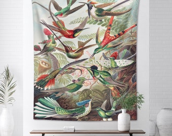 Colibri Tapestry Hummingbird Wall Hanging Vintage Botanical Illustration Haeckel Birds Print Nature Boho Dorm Decor Bedroom Wall Decor