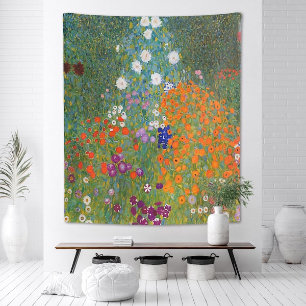 Gustav Klimt Tapijt Bauerngarten Tuin schilderij Boho Muur opknoping Heldere Gelukkige Zomer Sprint Weide Bloemen Boho Decor Slaapkamer Slaapzaal