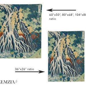 Waterfall at Kurokami Mountain Japanese Tapestry Hokusai Wall Hanging Nature Green Blue Hiking Vintage Landscape Print Dorm Decor image 3