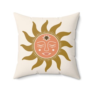 Vintage Sun Pillow - Boho Celestial Nature Hippie Modern Spun Polyester Square Pillow - Meditation Throw Pillow Sofa Cushion for Home