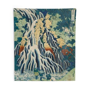 Waterfall at Kurokami Mountain Japanese Tapestry Hokusai Wall Hanging Nature Green Blue Hiking Vintage Landscape Print Dorm Decor image 4