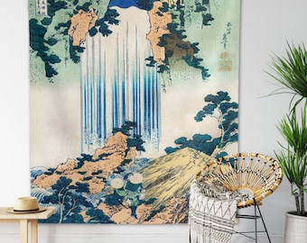 Vintage Waterfall Tapestry Hokusai Wall Hanging Retro Japanese Landscape Print Oriental Nature Wanderlust Mountain Hippie Bohemian Decor