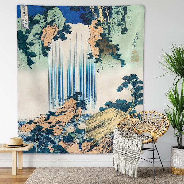 Vintage Wasserfall Wandteppich Hokusai Wandbehang Retro Japanische Landschaft Druck Orientalische Natur Wanderlust Berg Hippie Boho Dekor