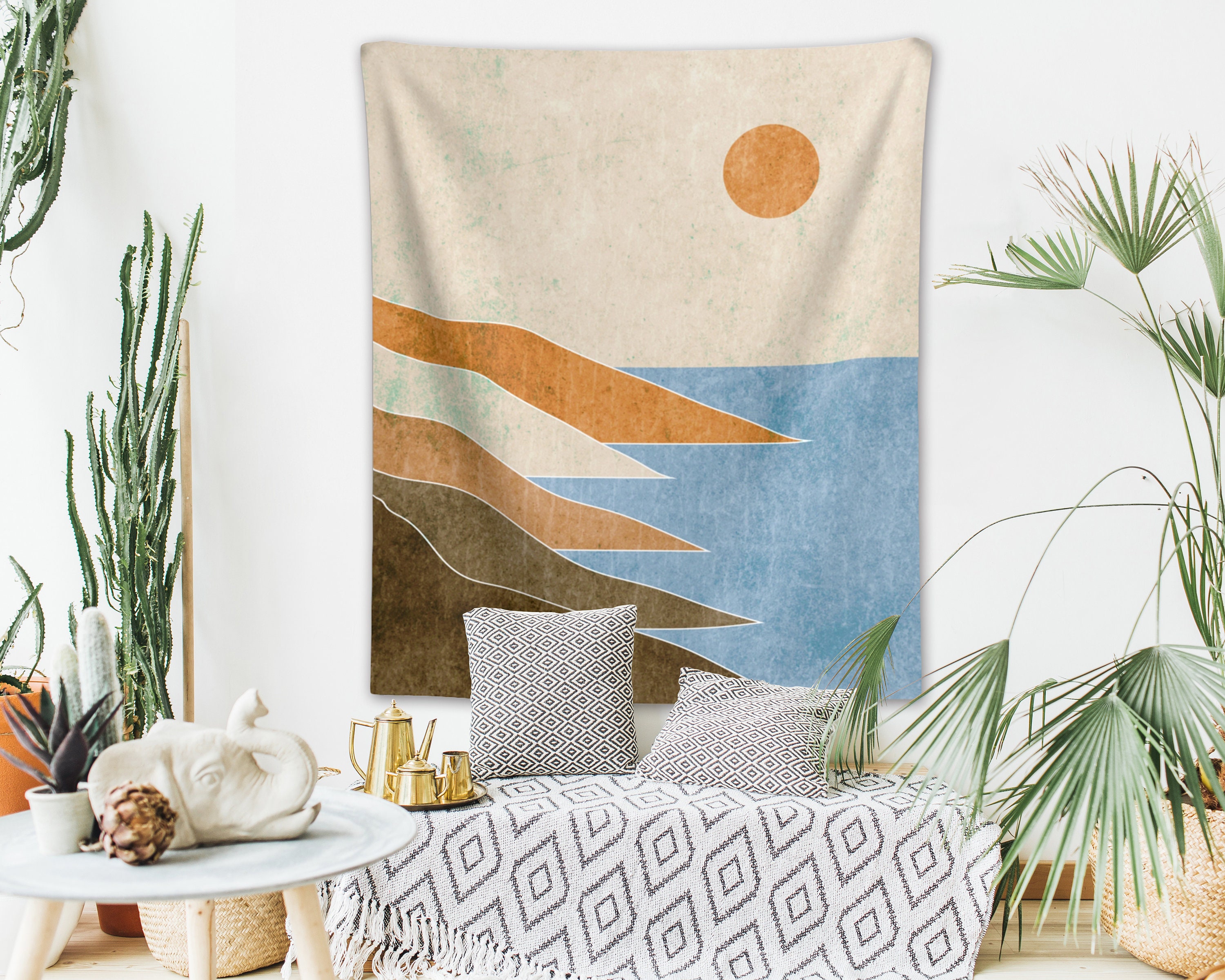 Blue Sun Tapestry Etsy