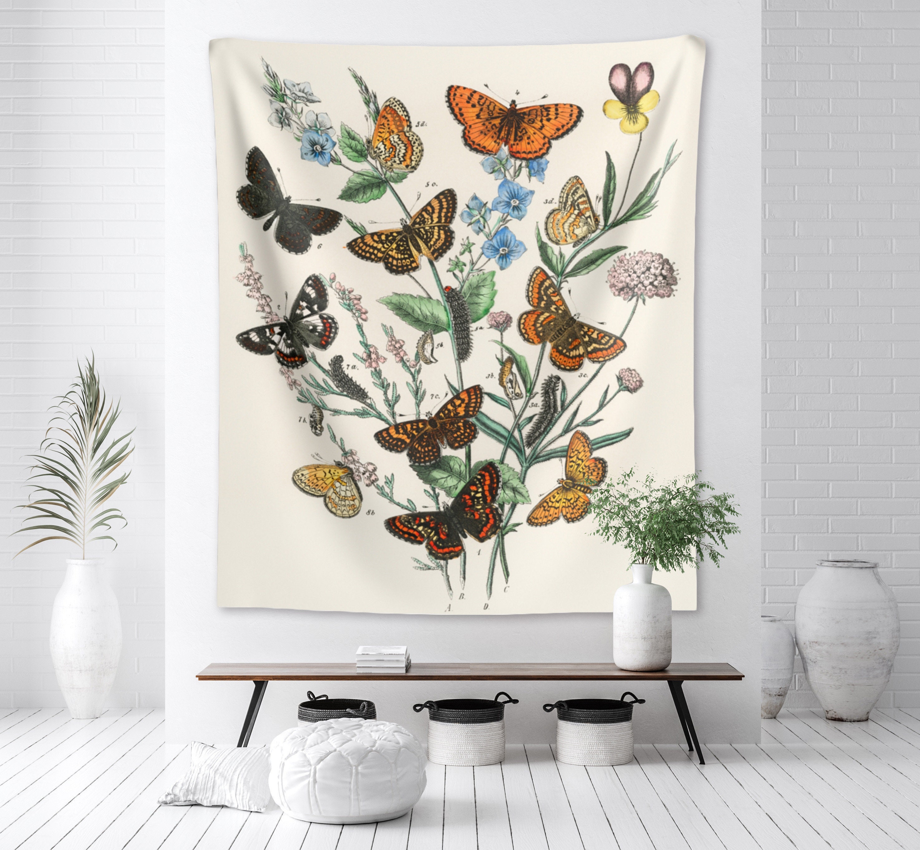 Butterflies Tapestry Vintage Moths Wall Hanging College Dorm Decor Vintage Botanical Illustration Wall Decor by William Forsell Kirby Etsy