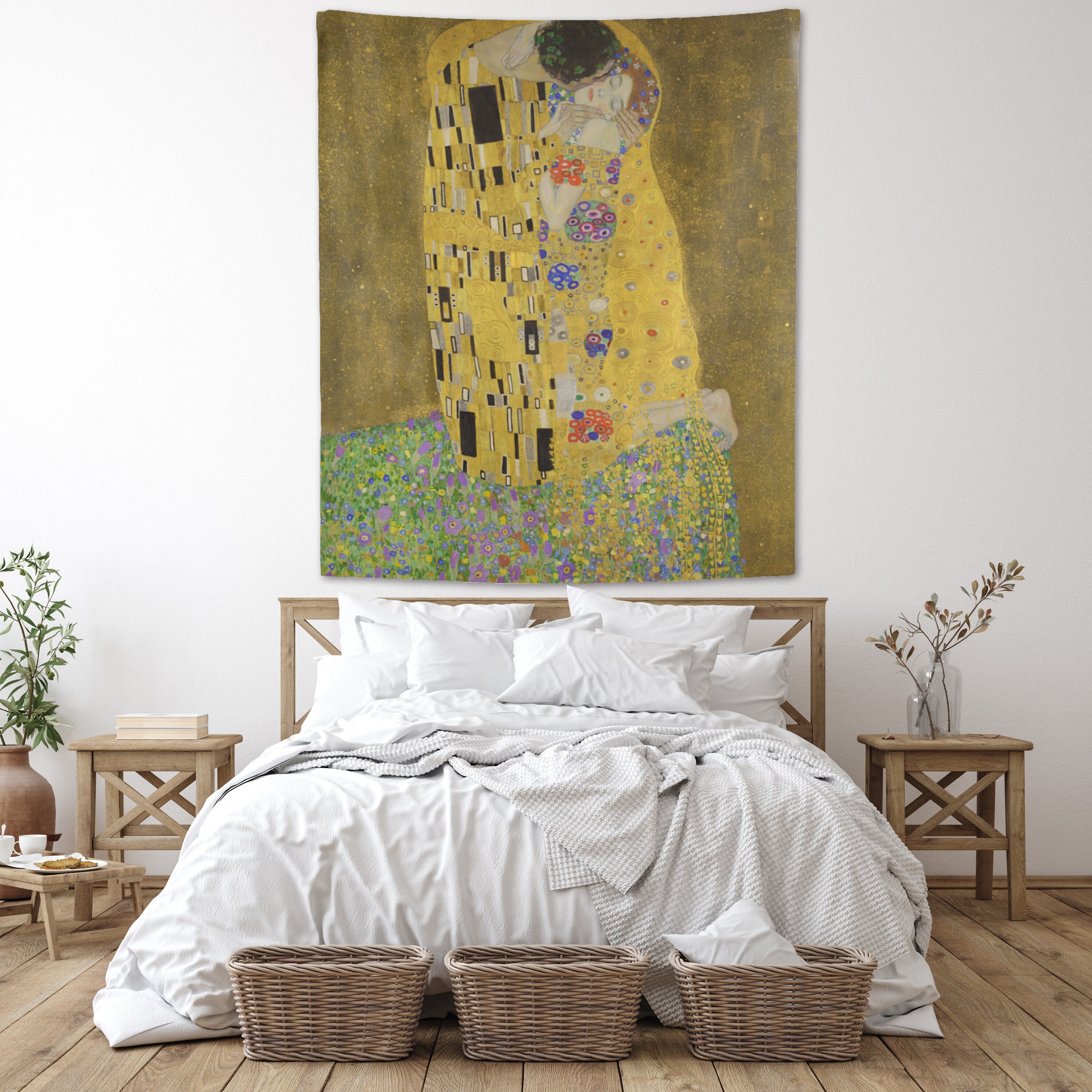 Gustav Klimt The Kiss (Golden Version) Tapestry – 55x35 Inch, Jacquard Woven, 100% Cotton, Phoenix Tapestry