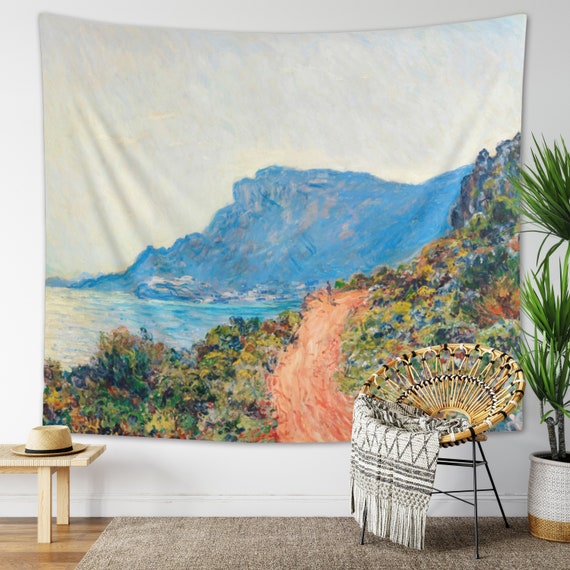 Monet Paisaje Tapiz Vintage Pintura al Oleo Naturaleza Pared Colgante Azul Montanas Costeras La Corniche Monaco Francia Impresionismo Decoracion Etsy Espana