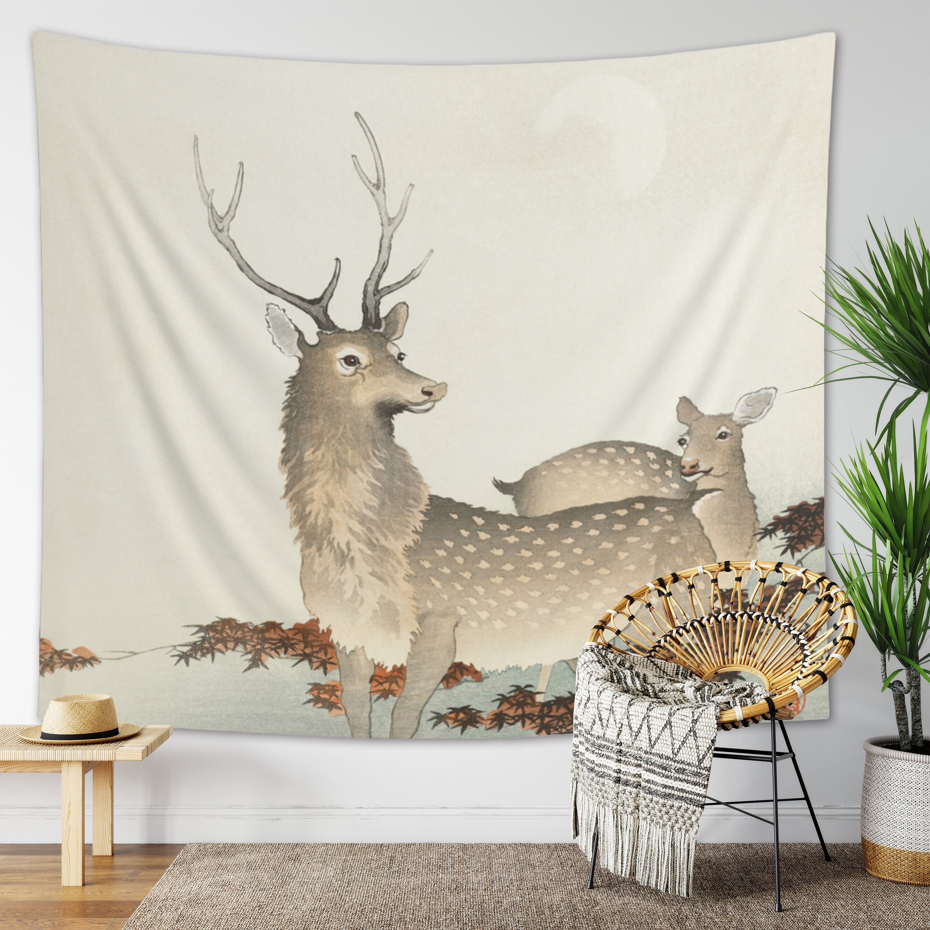 Vintage Deer Tapestry Retro Autumnal Wall Hanging Nature Etsy