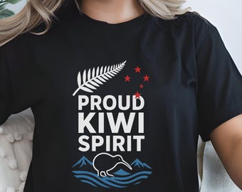 Proud Kiwi Spirit T-Shirt – New Zealand Souvenir Tee | Silver Fern, Kiwi Bird and Aotearoa Pride Shirt | NZ Rugby Fan & Travel Gift Apparel