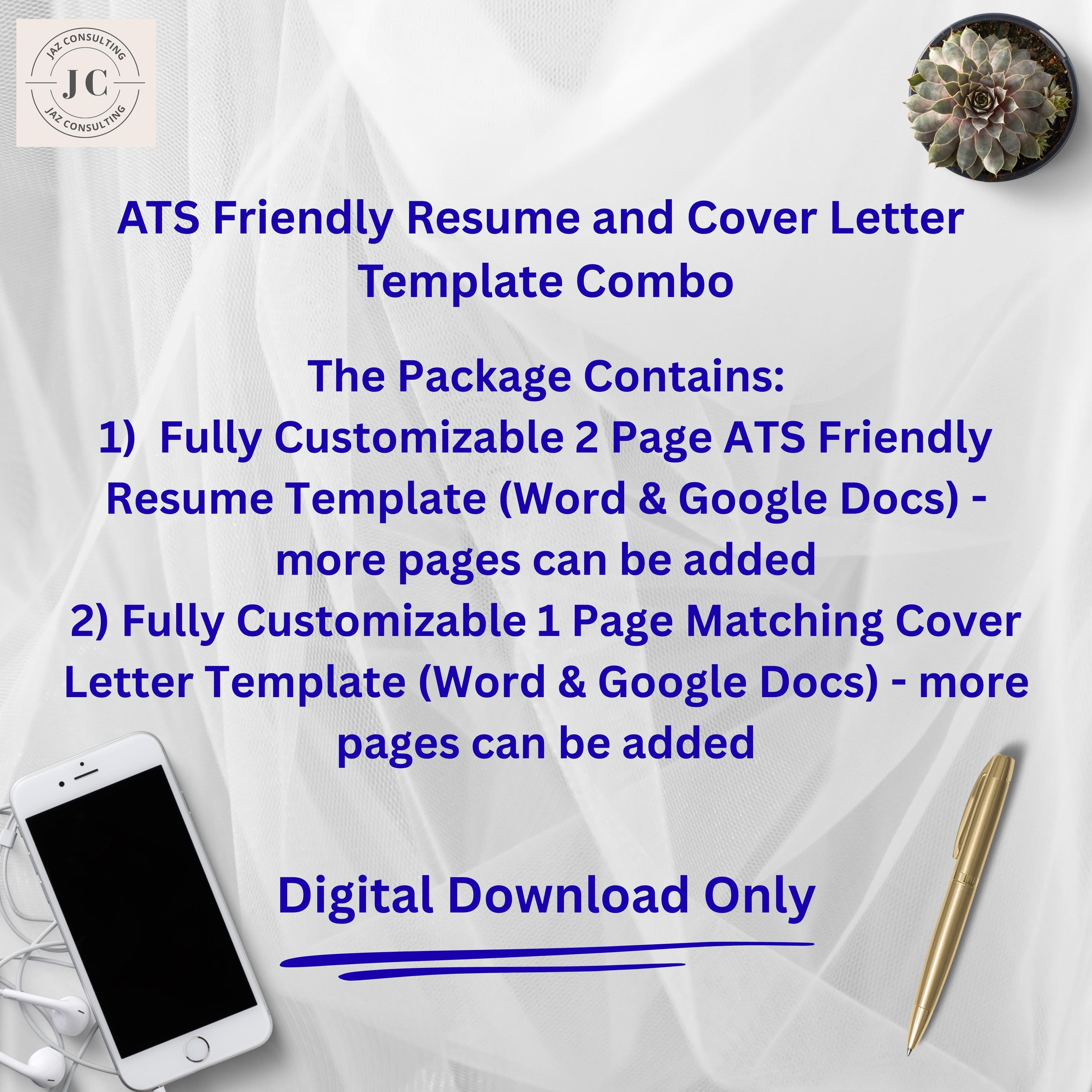ATS Resume Template: Professional CV & Cover Letter (editable Download ...