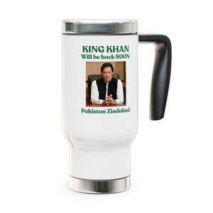 Imran Khan Mug, Imran Khan Tumbler, Imran Khan Stainless Steel Travel Mug with Handle, Imran Khan Travel Mug, IK Tumbler, Pakistan Zindabad