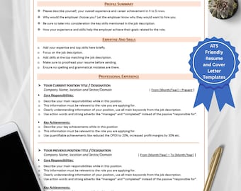 May include: A resume template with the name "Emily Johnson" at the top, featuring sections for profile summary, expertise, skills, and professional experience. A blue circular sticker with the text "ATS Friendly Resume and Cover Letter Templates" is on the right.