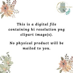 May include: White background with floral accents and text stating, "This is a digital file containing hi resolution png clipart image(s). No physical product will be mailed to you."