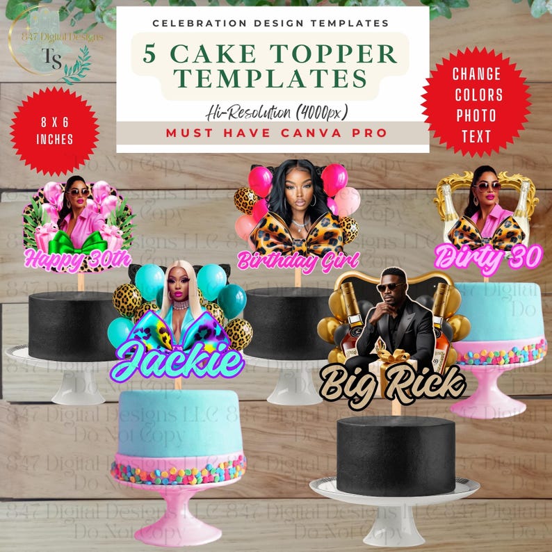 Printable Cake Topper Template | Birthday Cake Topper Design | Custom ...
