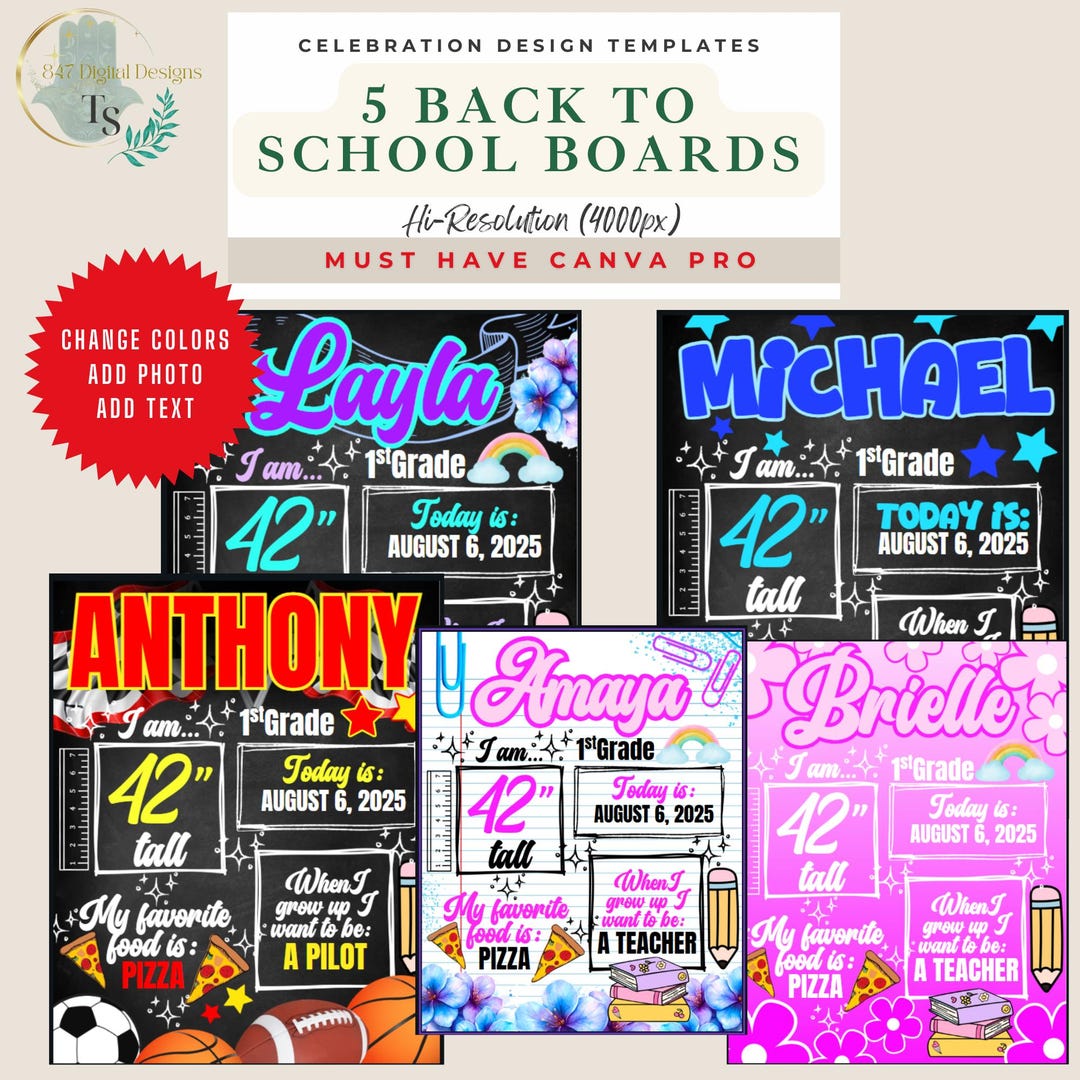 5 Back to School Board Templates | First Day of School Sign | Custom ...