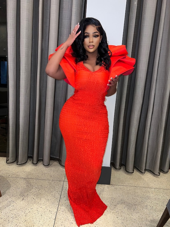 Dsira Red Dress | Long Red Bodycon Dress| Extravagant Sleeves |reception Dress | Formal Dinner |wedding | Xxs-xxxl