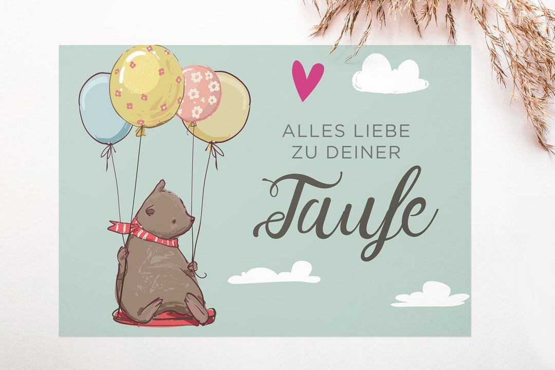 Taufkarte Alles Liebe zu Deiner Taufe, Grußkarte zur Taufe / Postkarte