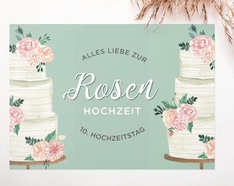 Postkarte "Rosen Hochzeit", Hochzeitstag, 10. Jahrestag, Papeterie aus liebevoller Handarbeit