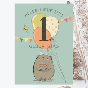 Postcard for a 1st birthday, greeting card for a child's 1st birthday, stationery lovingly handmade