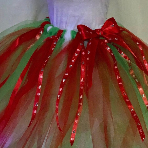 Saludos navideños rojos, verdes y blancos, feliz y hermoso tutú para adultos y adolescentes