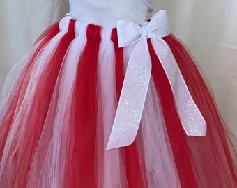 Christmas red and white  tutus l ankle  red and white tutu with large white sparkly shimmering bow