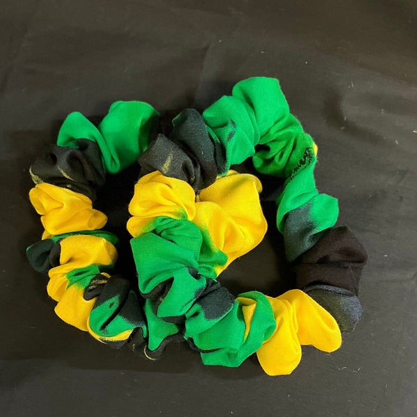 Rasta hair tie Jamaican colors Scrunchies satin material hair tie and cotton material hair tie these Scrunchies stretches nicely any style
