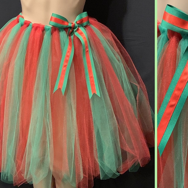 Christmas theme Adult Extra Full Red and Green Multi-Layered Tutu Tulle Skirt Mother’s Day birthday gift Christmas party plus sizes