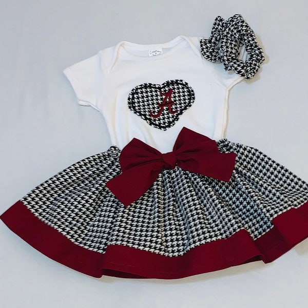 Houndstooth and Crimson red newborn/ toddler/ babies children outfit with matching bloomers , matching hair tie or headband  to choose from…