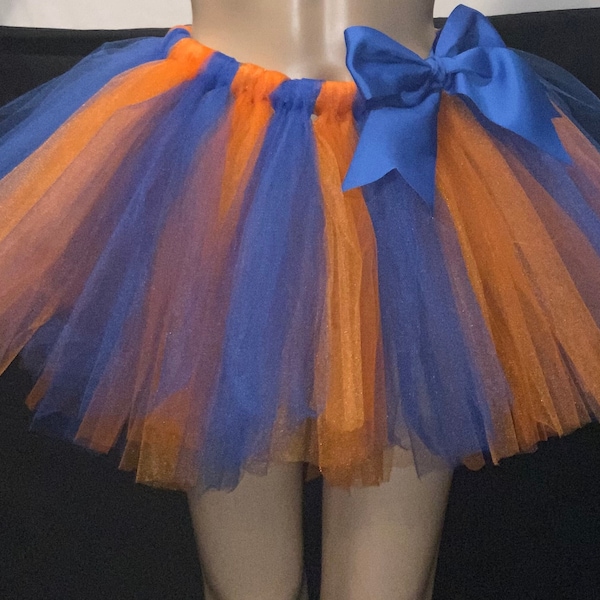 Falda de tutú de color naranja y azul, tutús adolescentes, tutú de porristas, tutú de baile, tutú de fiesta, tutú de espíritu de equipo universitario