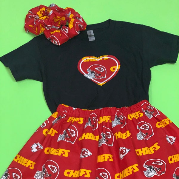 Kansas City Chiefs children  outfit with extra large matching hair ties/ scrunchie