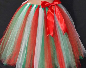 Adult red, white, and green Extra Full Knee Length Multi-Layered Tulle tutu Skirt Christmas festive tutus