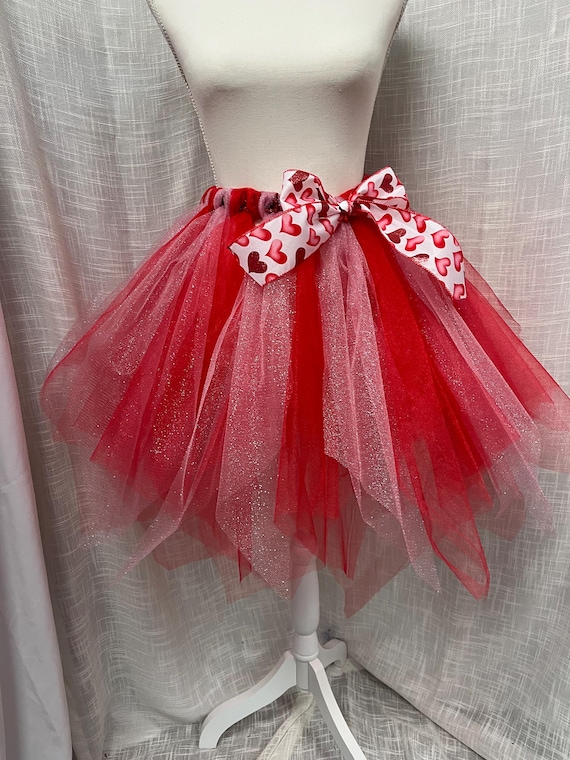 Ladies pointed cut Valentine day Red and pink colored tutu: heart design bow