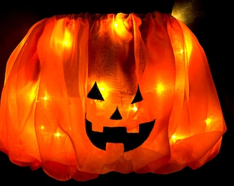 Costume da zucca di Halloween illuminata per bambini: viso ricamato