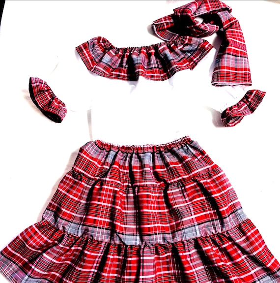 Baby three pieces outfits: bandanna plaid set  including head wear